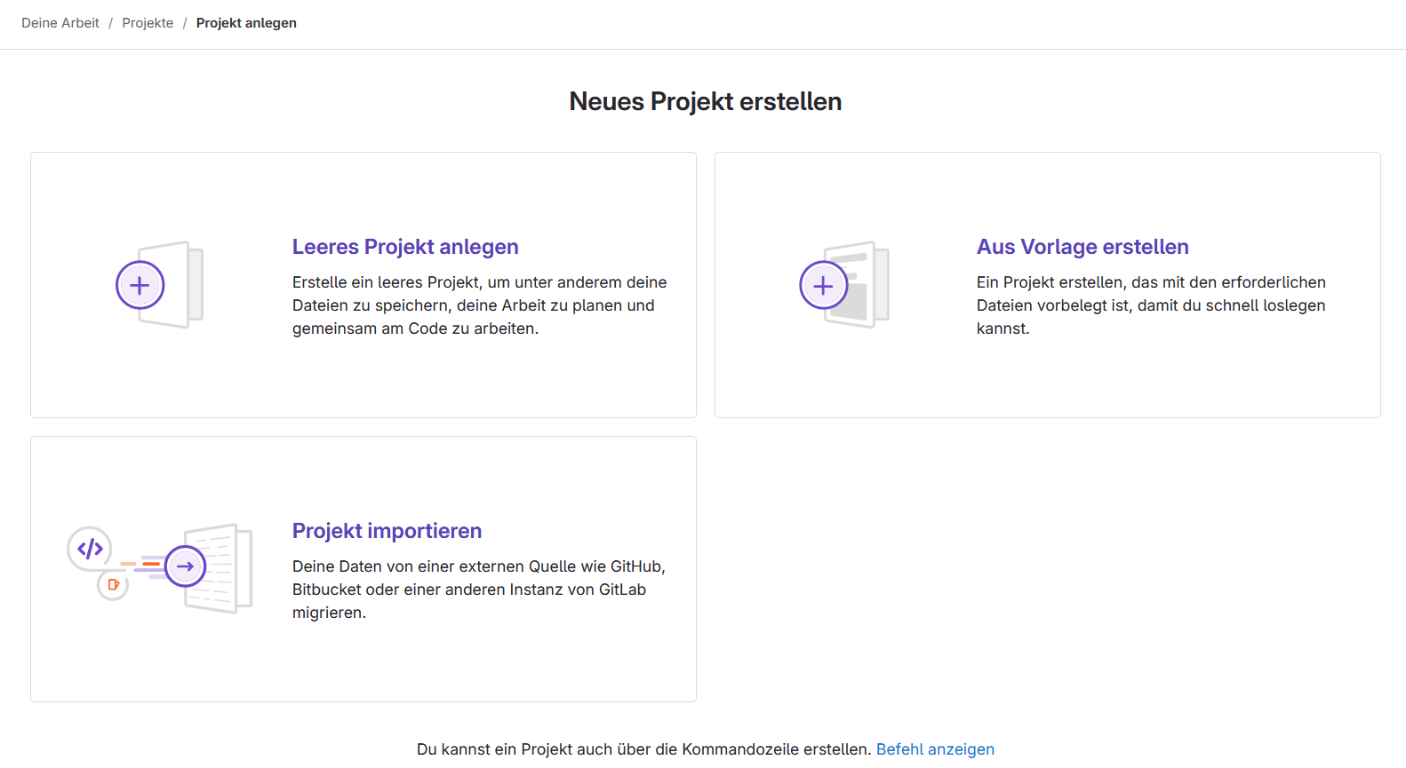 The three options “Create blank project”, “Create from template”, and “Import project” are shown.