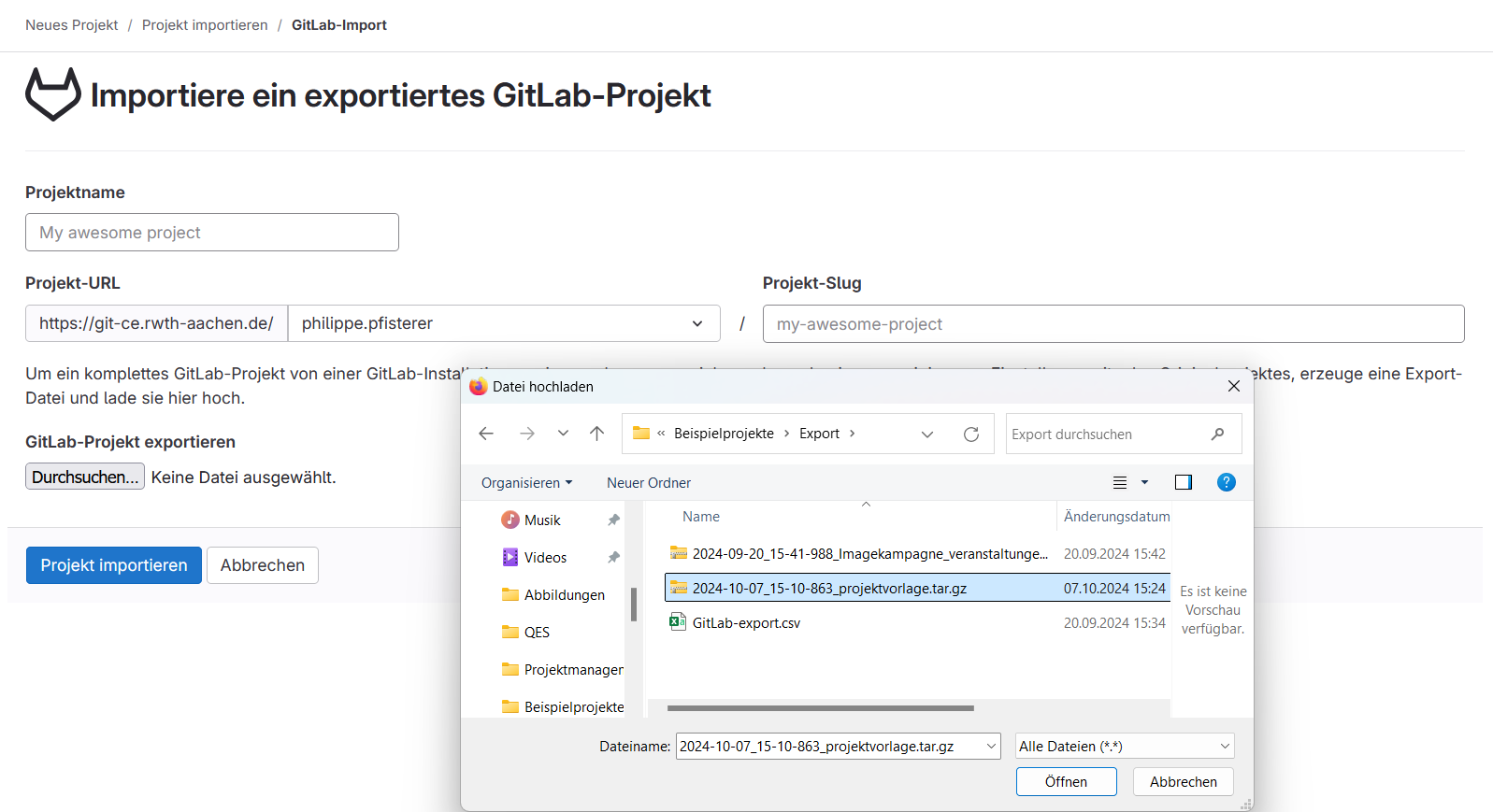 This points to the “Browse” button on the left side to include the project template.
