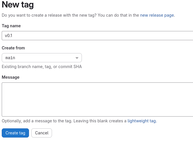 Name your new Tag and add an optional message!