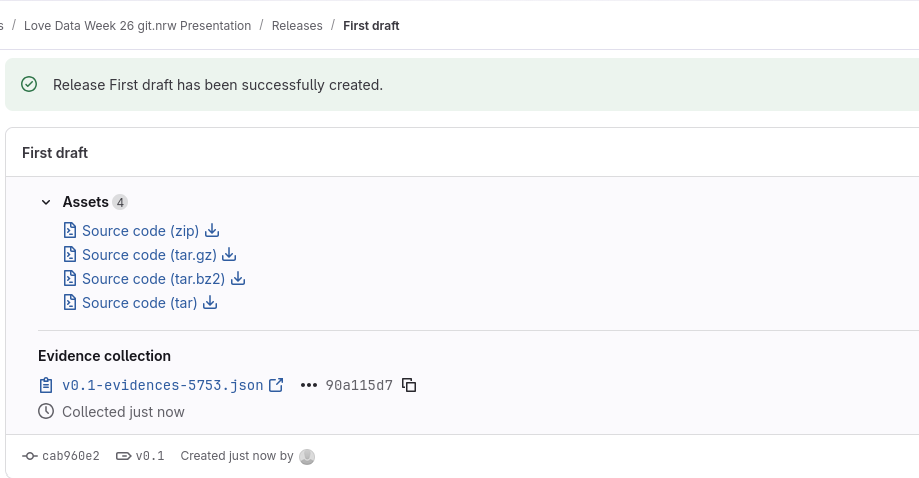 GitLab release page showing a created release entry.