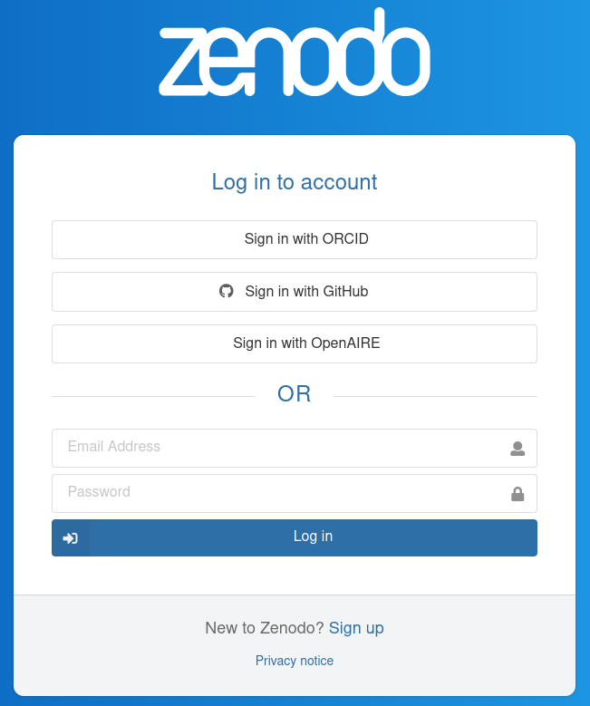 Zenodo login page with sign-in options.
